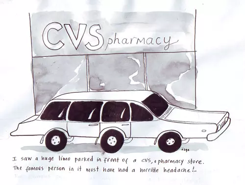 I saw a huge limo parked in front of a CVS, a pharmacy store. The famous person in it must have had a terrible headache!..