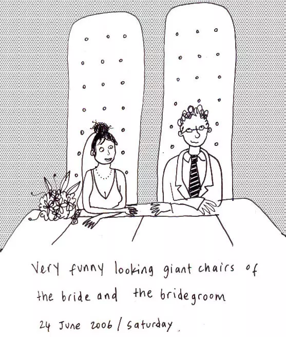 Very funny looking giant chairs of the bride and the bridegroom