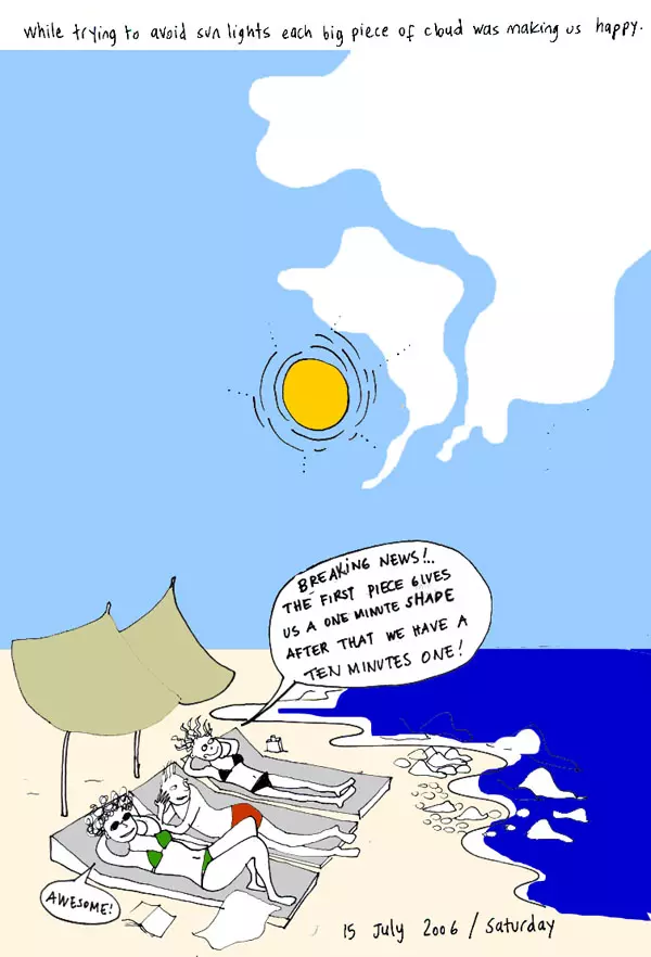 While trying to avoid sun lights each big piece of cloud was making us happy. "Breaking news!.. The first piece gives us a one minute shape after that we have a ten minutes one!" "Awesome"