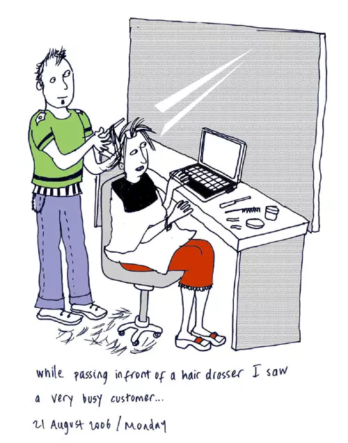 While passing in front of a hair dresser I saw a very busy customer...