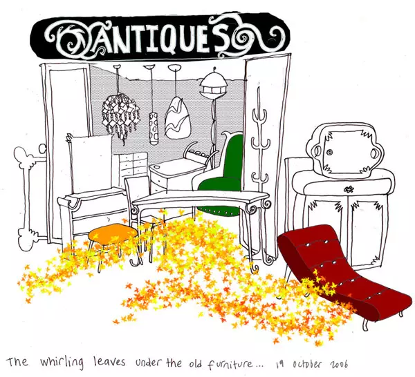 The whirling leaves under the old furniture...