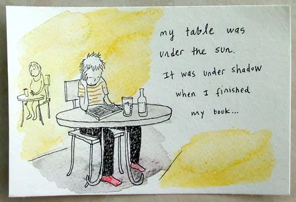 my table was under the sun. It was under shadow when I finished my book...