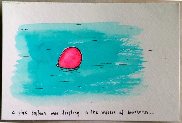 a pink balloon was drifting in the waters of Bosphorus...