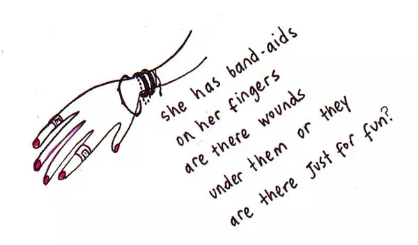 she has band=aids on her fingers are there wounds under them or they are there just for fun?