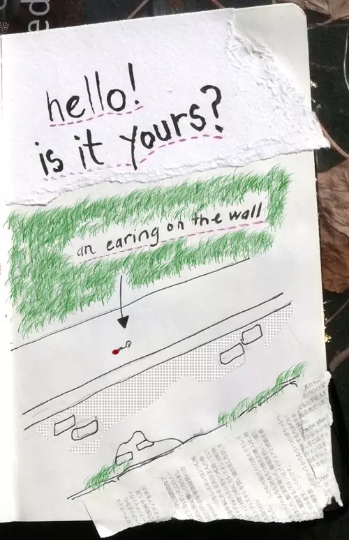 hello! is it yours? (an earing on the wall)