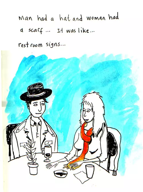 Man had a hat and woman had a scarf... It was like... restroom signs...