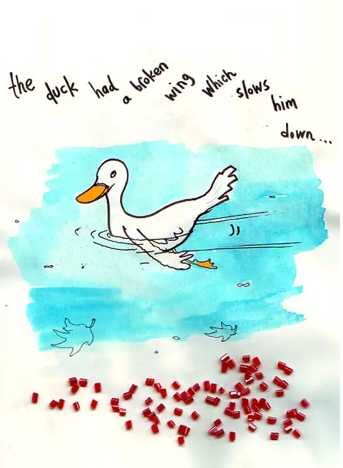 the duck had a broken wing which slows him down...