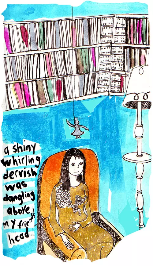 a shiny whirling dervish was dangling above my friend's head