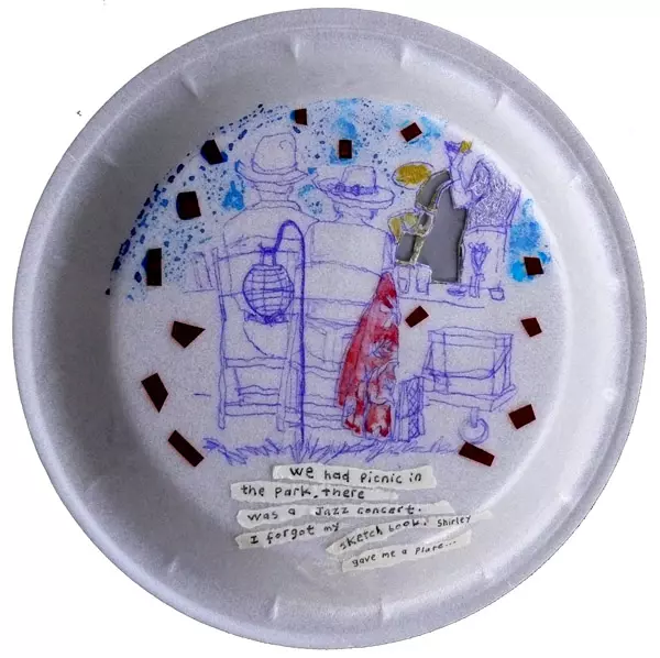 we had picnic on the park. there was a Jazz concert. I forgot my sketch boo. Shirley gave me a plate...