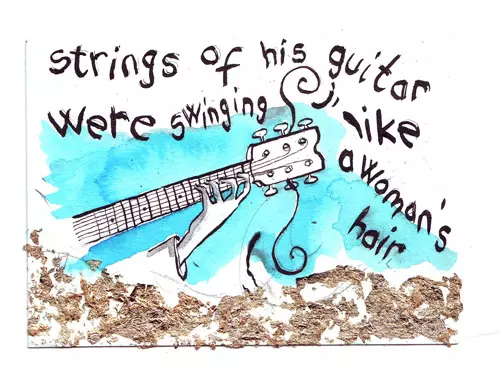 strings of his guitar were swinging like a woman's hair