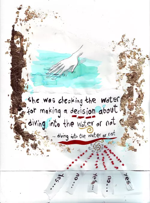 she was checking the water for making a decision about diving into the water or not ...diving into the  water or not