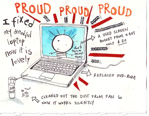 PROUD PROUD PROUD I fixed my dreadful laptop now it is lovely  don't throw things way cleaned out the dust from fan so now it works silently replaced DVD-ROM A used screen bought from E-Bay only $20