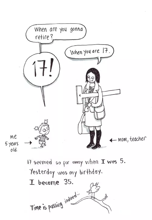 "when are you gonna retire?" "when you are 17." -mom, teacher "17!" -me 5 years old. 17 seemed so far away when I was 5. Yesterday was my birthday. I became 35. "Time is passing indeed..."