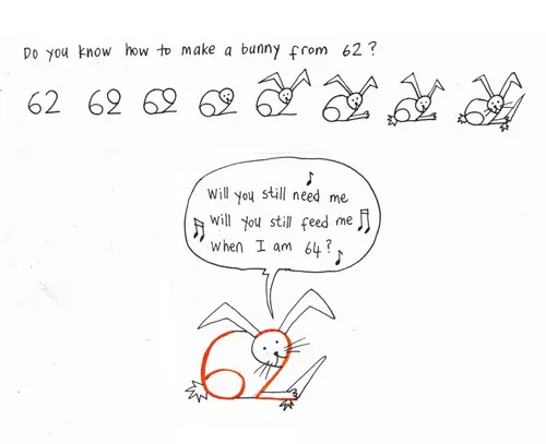 Do you know how to make a bunny from 62? "Will you still need me Will you still feed me When I am 62?"