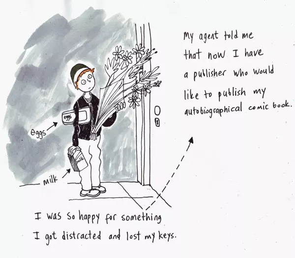 My agent told me that now I have a publisher who would like to publish my autobiographical comic book. I was so happy for something I got distracted and lost my keys.