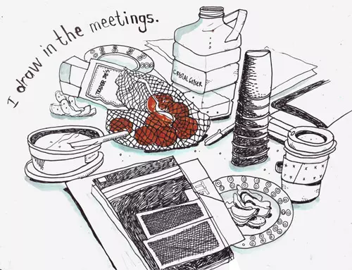 I draw in the meetings.