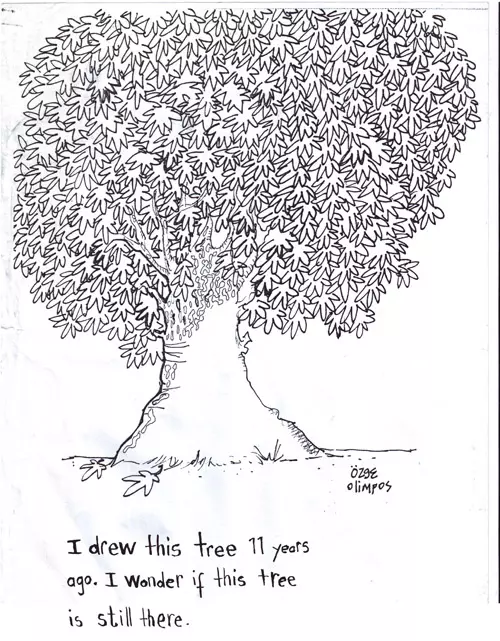 I drew this tree 11 years ago. I wonder if this tree is still there. 