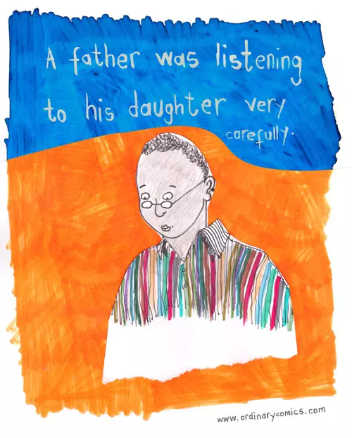 A father was listening to his daughter very carefully.