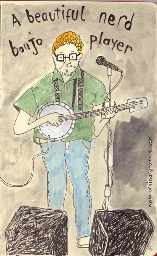 A beautiful nerd banjo player