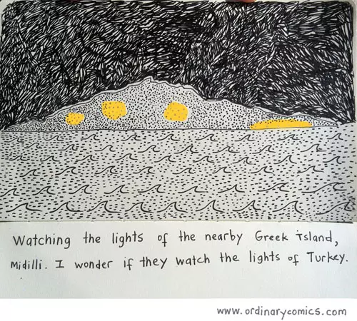 Watching the lights of the nearby Greek Island, Midilli. I wonder if they watch the lights of Turkey.