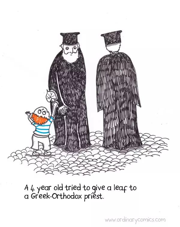 A 4 year old tried to give a leaf to a Greek-Orthodox priest