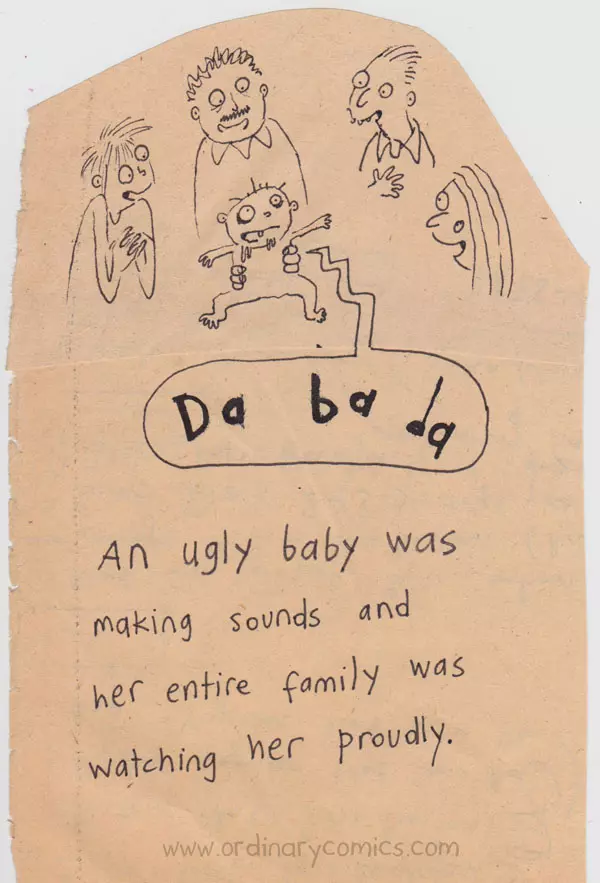 Da ba da An ugly baby was making sounds and her entire family was watching her proudly. 