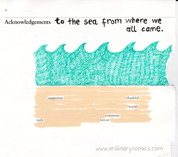 Acknowledgements to the sea from where we all came. Suggestion, thankful world, comments, forever, early