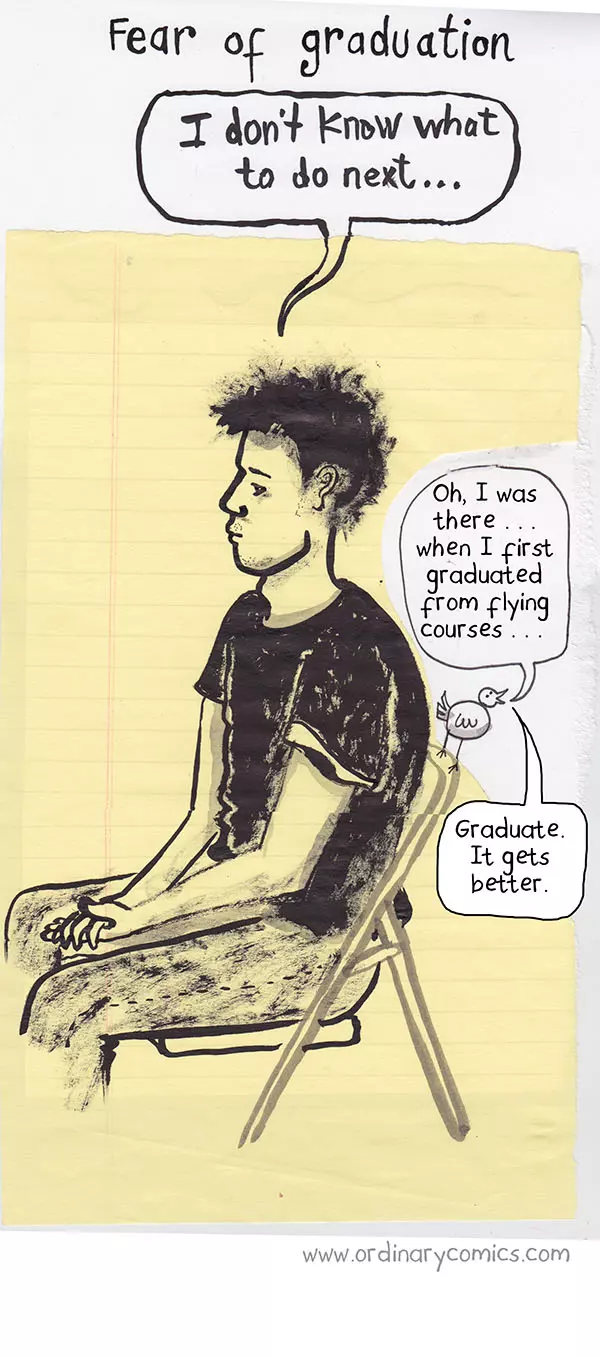Fear of graduation I don’t know what to do next… Oh, I was there… when I first graduated from flying courses… Graduate. It gets better.