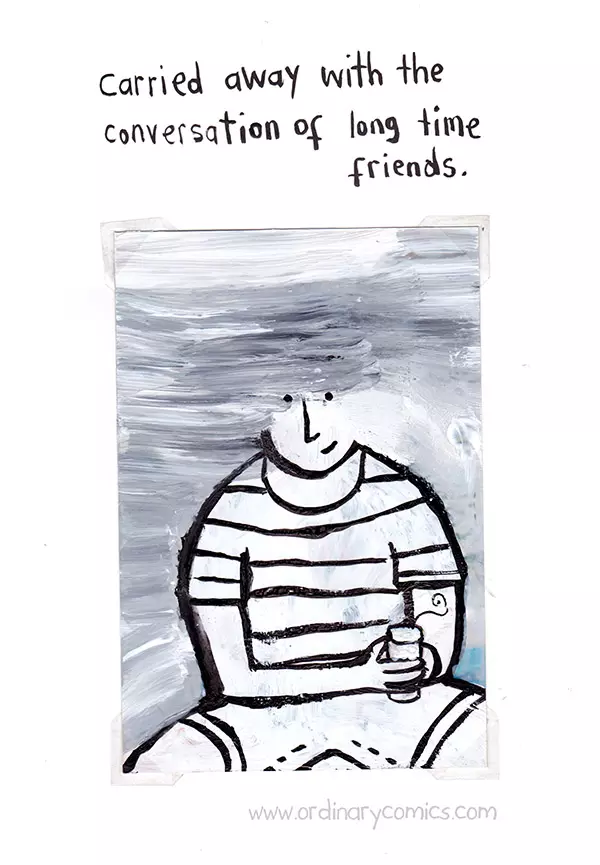 Carried away with the conversation of long time friends.