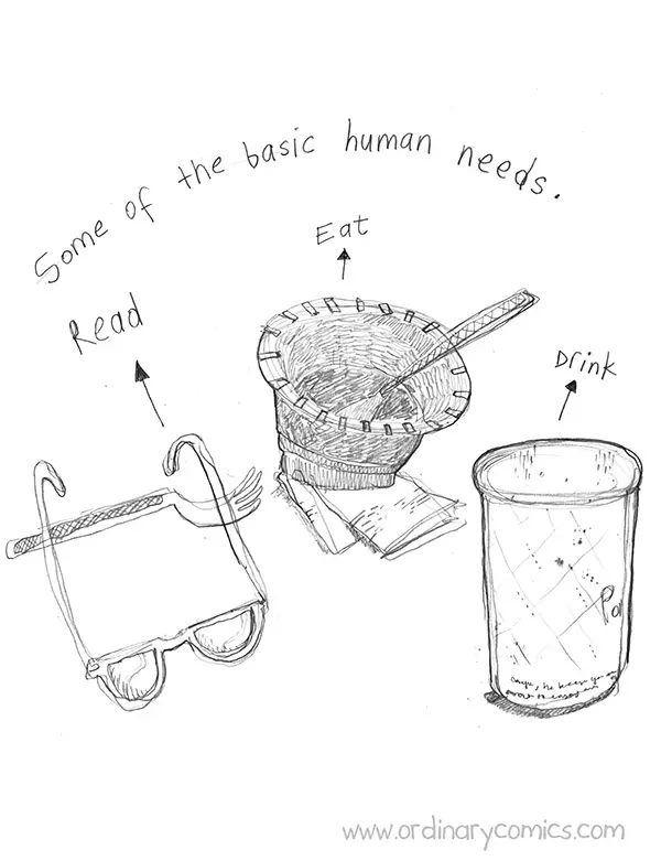 Some of the basic human needs. Eat Read Drink