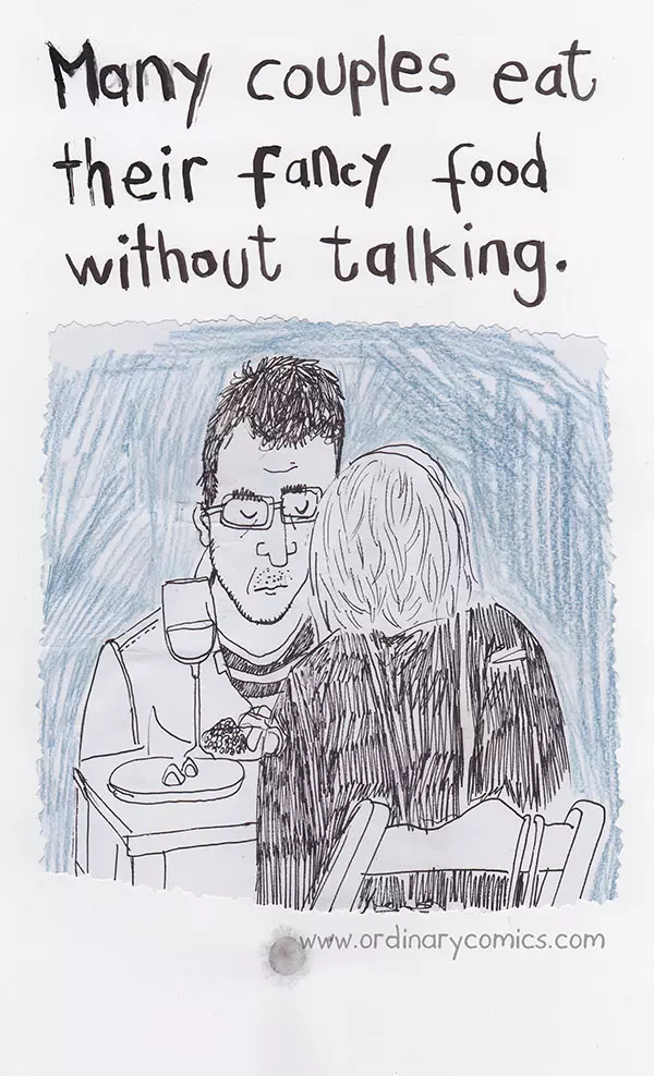 Many couples eat their fancy food without talking.